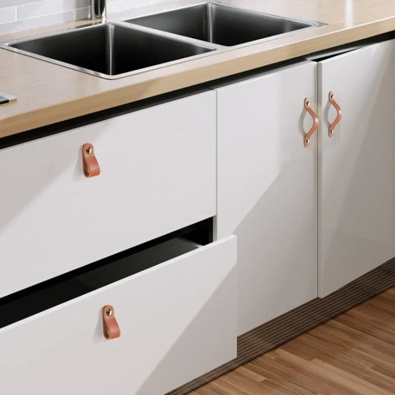 Cowhide Leather Cabinet Handles for Kids Room Kitchen Drawer Knobs Door Hardware Modern Minimalist Furniture Accessories