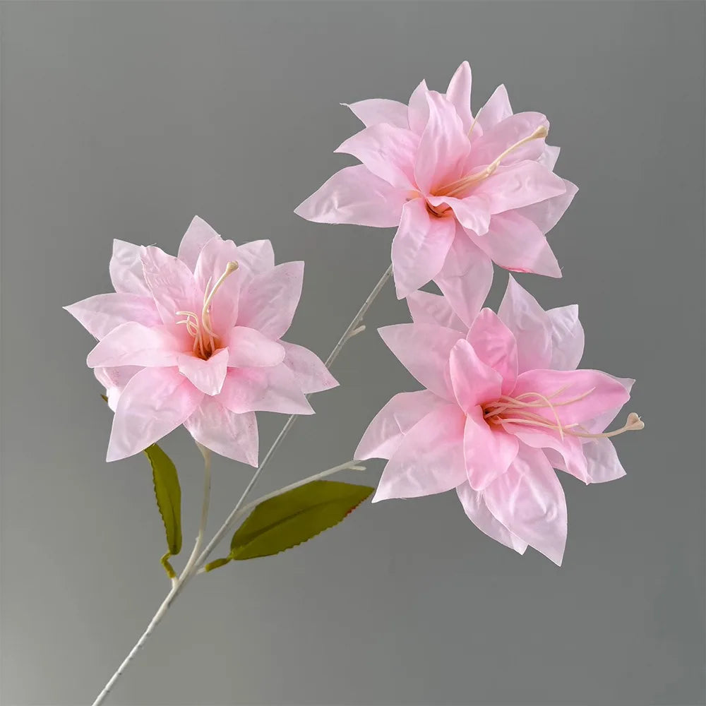 3-Head Artificial Lily Flower Branch | Realistic Silk Touch 65cm