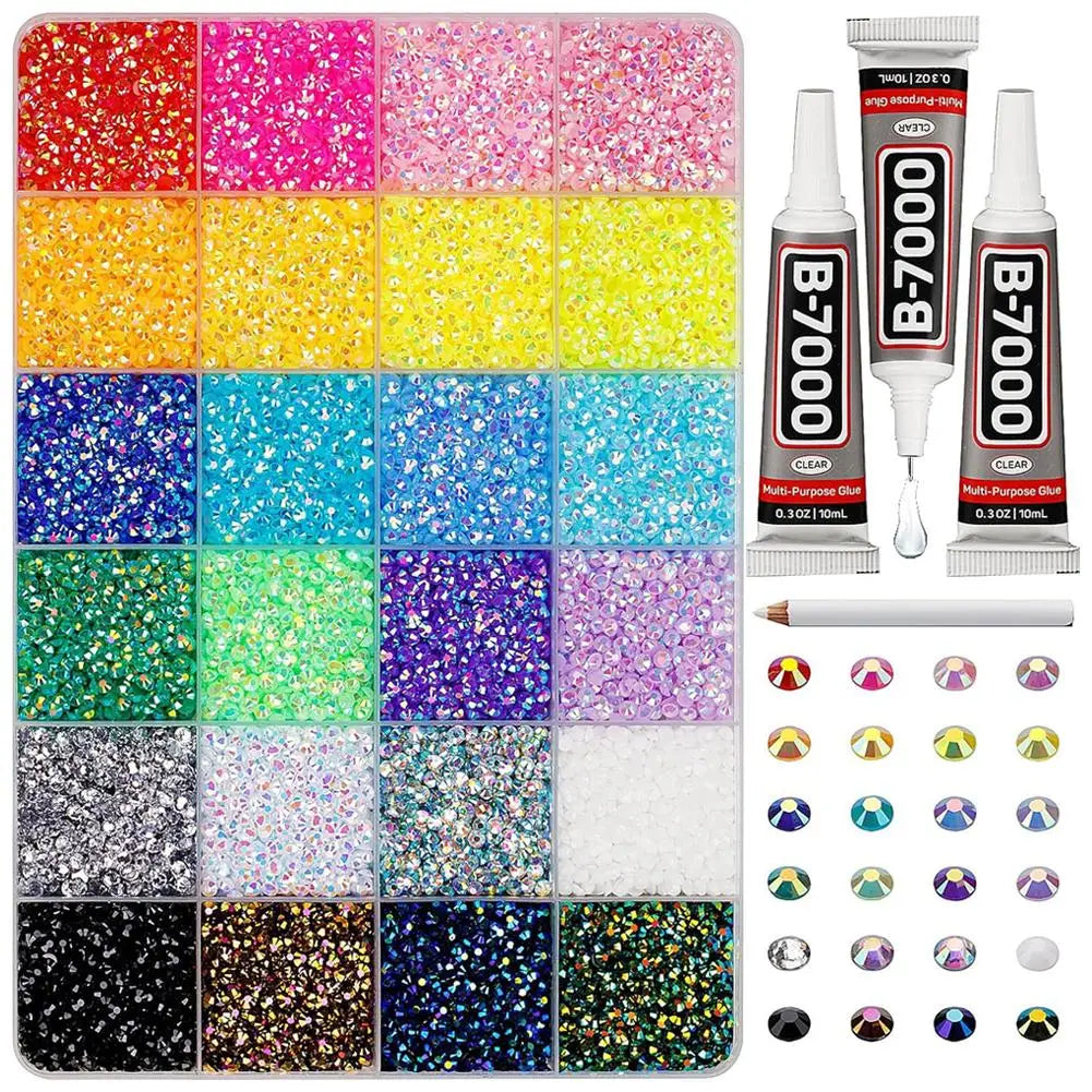 1Set 24/40 Grid 3mm Mixed Color Resin Drill AB Rhinestone Set For Nail Art Charms Colorful DIY Decoration Clothing Crafts Oasis Select 24Grid
