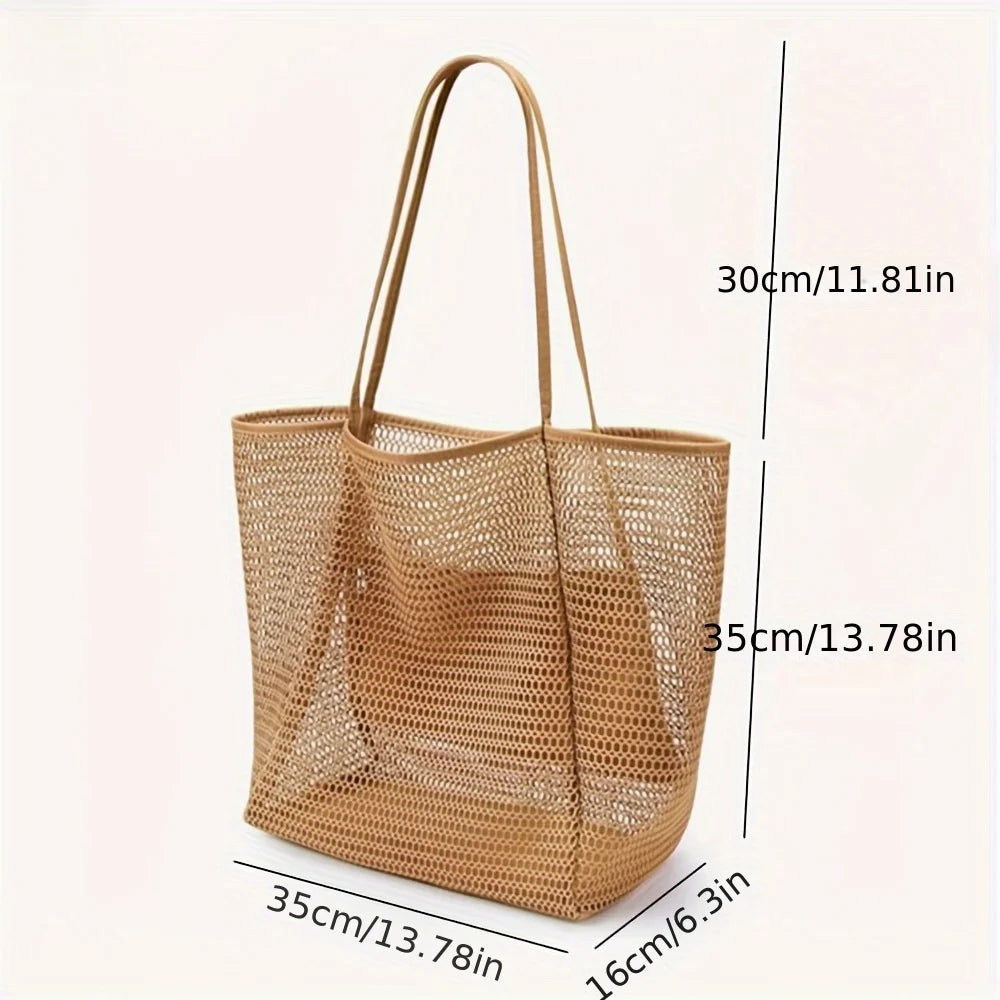 Women's Large Capacity Beach Tote Bag - Durable Polyester Woven Shoulder Bag with Open Top for Travel, Shopping Oasis Select