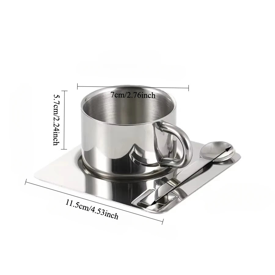 Minimalist Nordic Mug 3pcs Set 304 Stainless Steel Coffee Mug Heat Resistant Milk Cup with Saucer Spoon Placemat Tableware Set Oasis Select