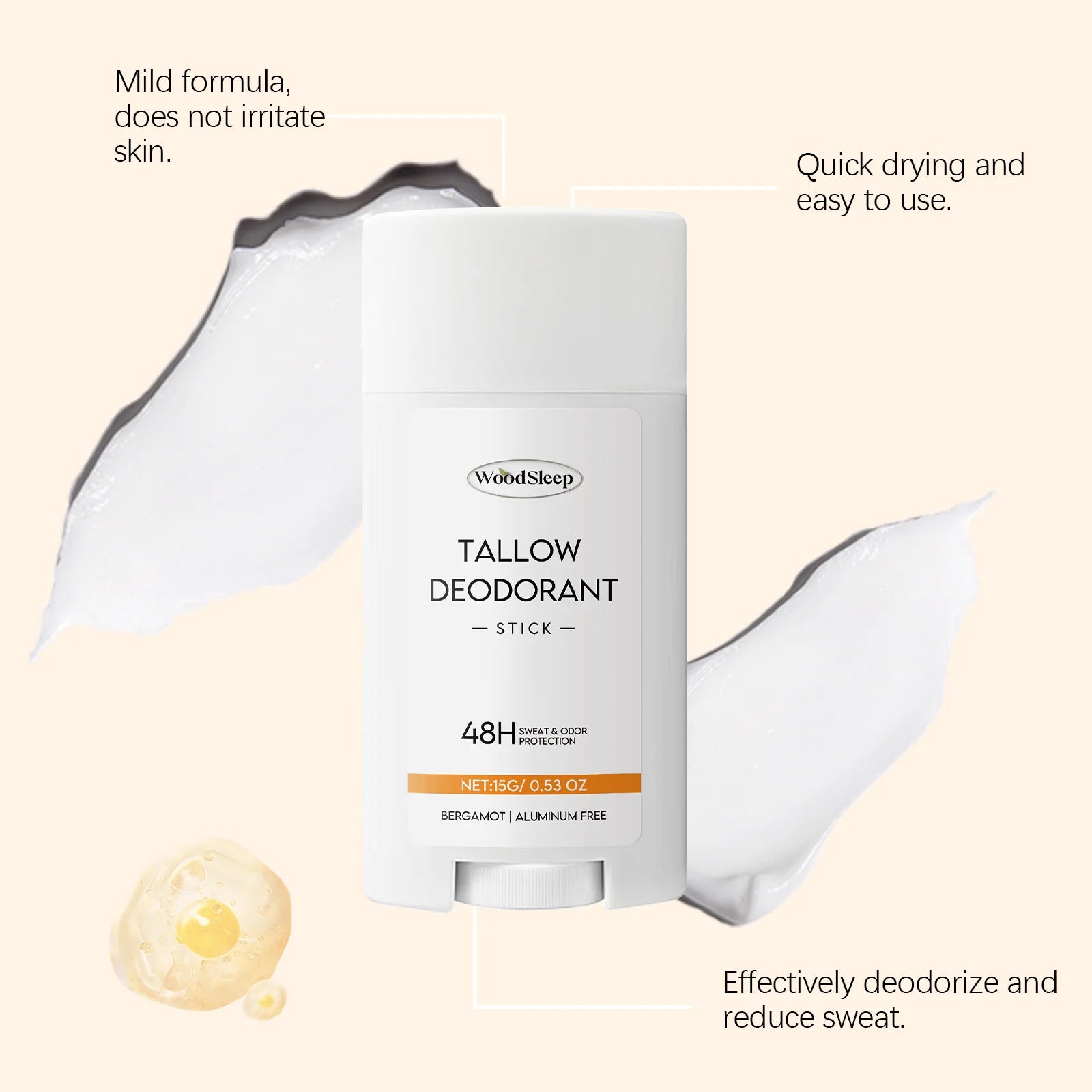 WOODSLEEP Tallow Deodorant Stick – Unisex Antiperspirant 15g Deodorant Stick Oasis Select