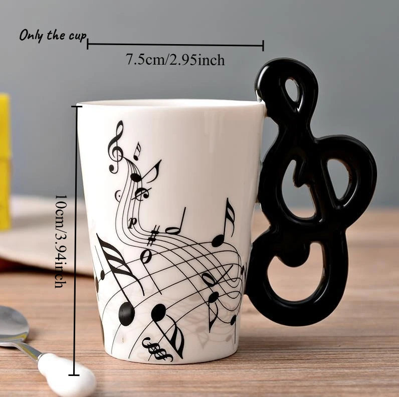 1pcs Ceramic Music Cup Mug Electric Guitar Instrument Creative Coffee Cup Enamel Porcelain Guitar Violin Style Oasis Select 201-300ml Free music notes