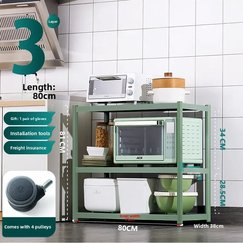 Multi-functional Kitchen storage rack Floor-to-ceiling multi-layer storage rack Stainless steel microwave oven rack Pot rack Oasis Select