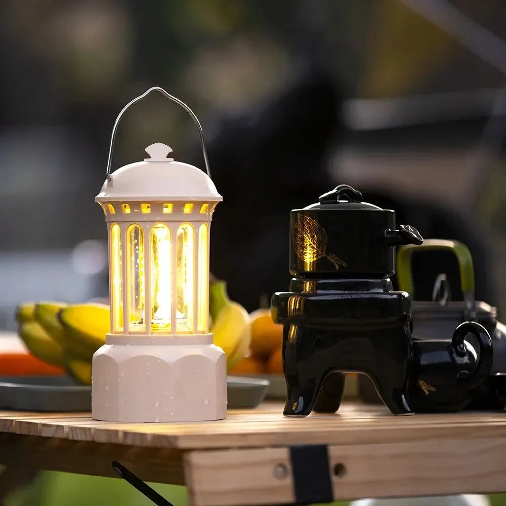 Vintage European Roman Pillar Camping Lantern Flashlight Rechargeable with Hook Warm White Light for Camping And Exploring Oasis Select