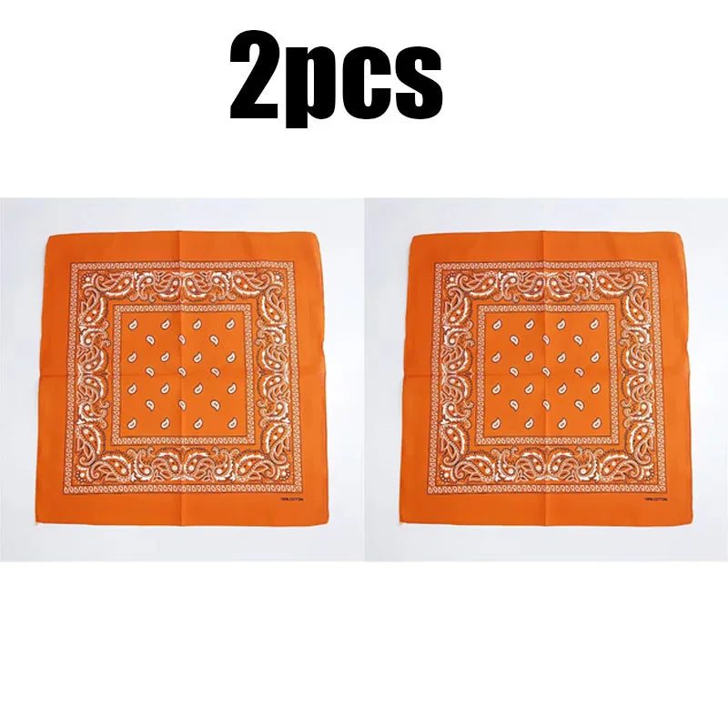 1/2pcs Bandana Kerchief Unisex Hip Hop Black Hair Band Neck Scarf Sports Headwear Wrist Wraps Head Square Print Handkerchief Oasis Select Orange-2pcs
