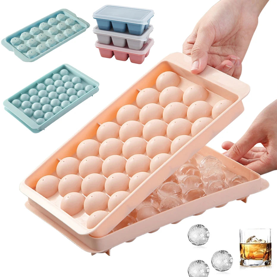 3D Round Ice Cube Tray with Lid Plastic Diamond Style Ice Mold Refrigerator Spherical DIY Moulds Ice Ball Maker Kitchen Tools Oasis Select