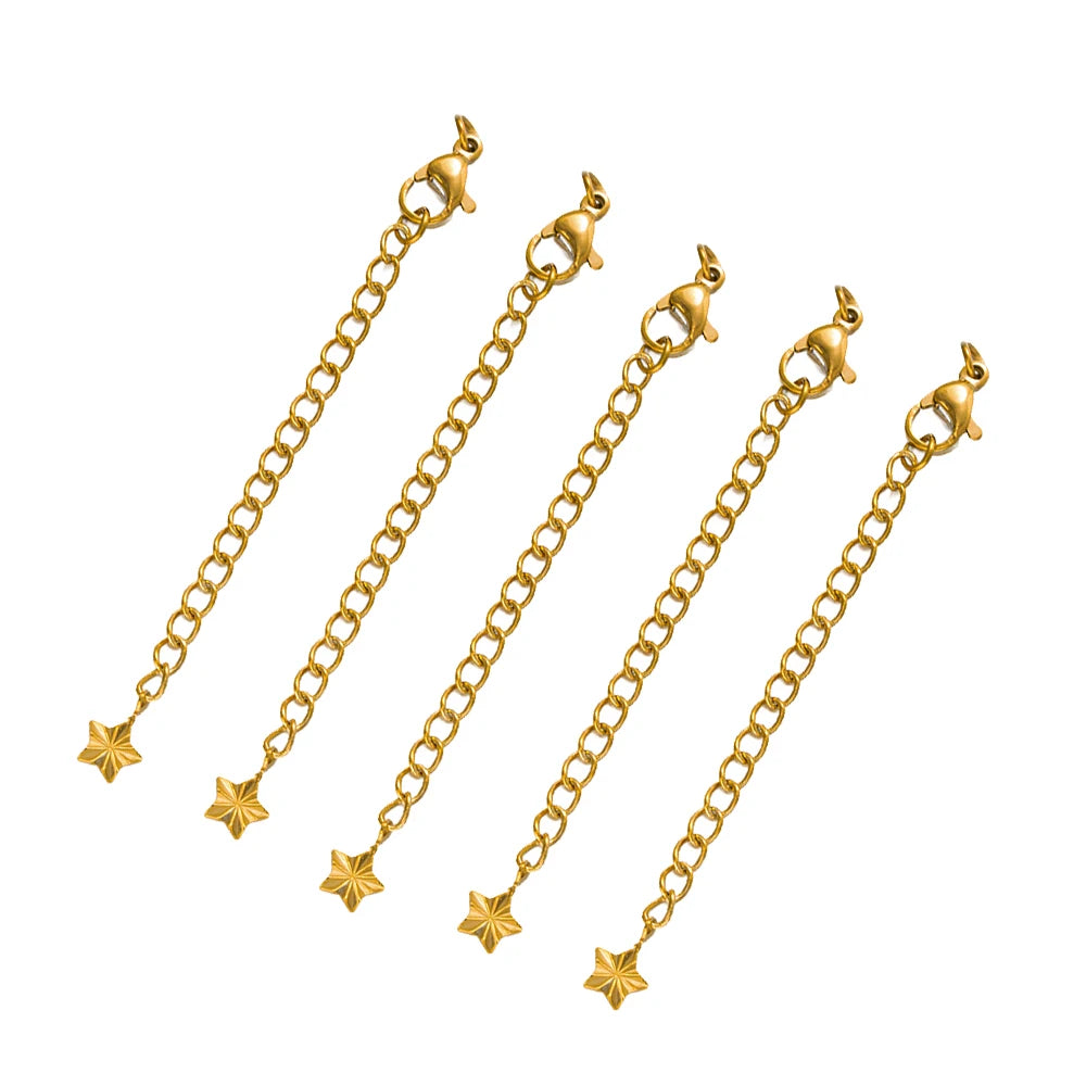 10pcs PVD Stainless Steel Curb Chain Extender End Chains with Lobster Clasps and Heart Moon Tag Charm for Jewelry Making Supply Oasis Select Gold 11