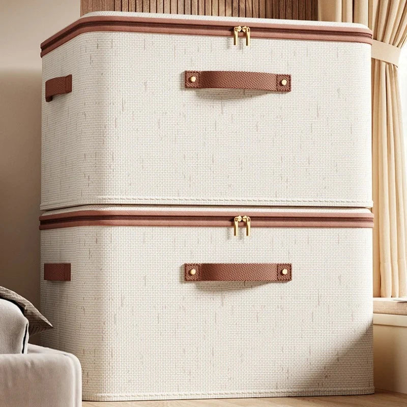 1pc Large Heavy-duty Storage Box with Lid, Hard Shell Fabric Closet Organizer Container for Clothes Blankets Toys Home Organizer Oasis Select