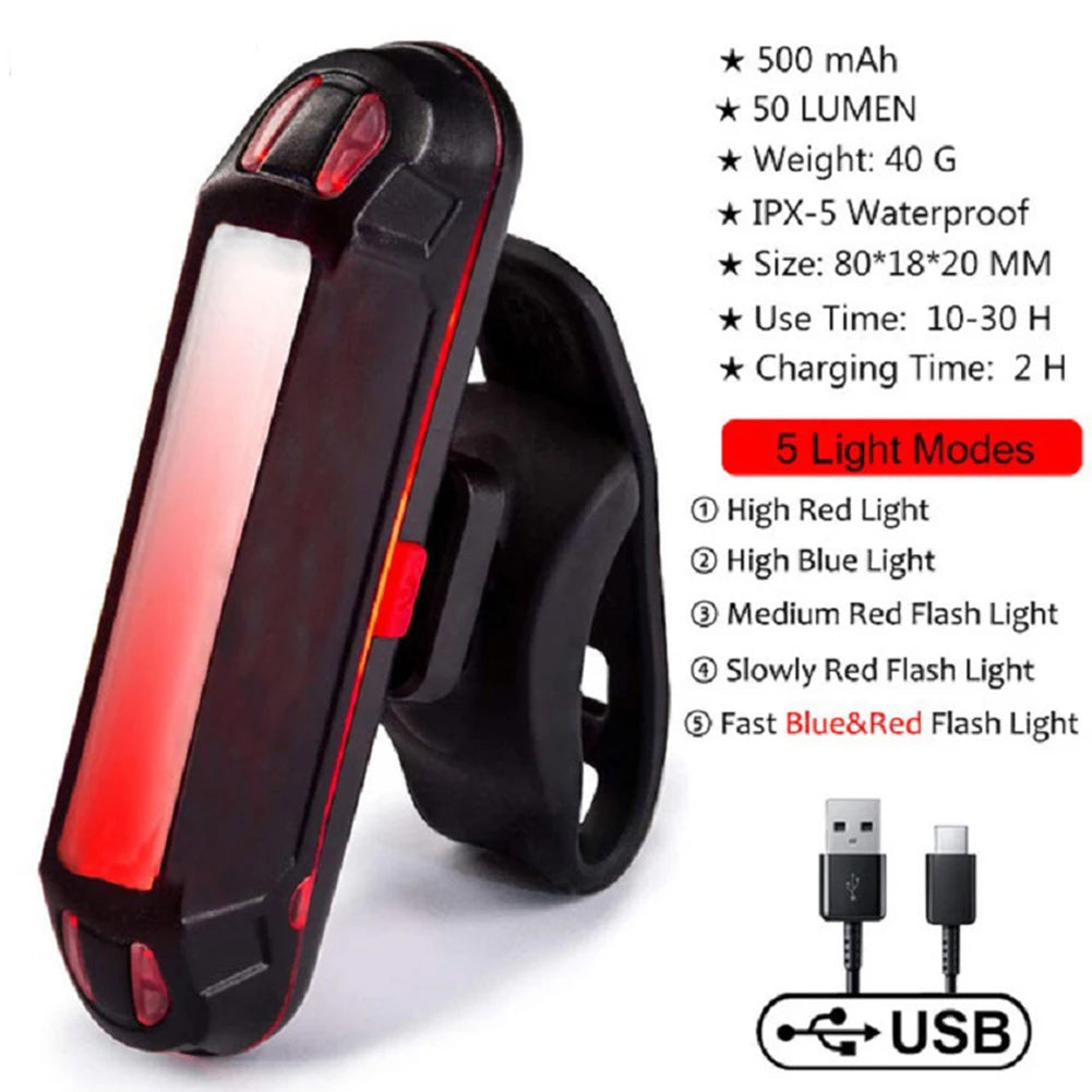 Bike Tail Light LED Front Rear Light Bicycle Waterproof Mountain Cycling Tail Lamp Protective Safty-warning Lamp Bikes Parts Oasis Select Red and white