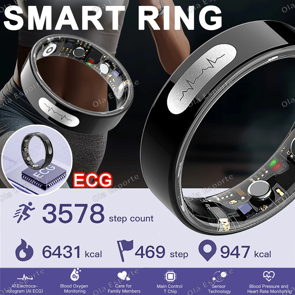 AI ECG Smart Ring – Heart Rate, BP, SpO2 & Sleep Monitor