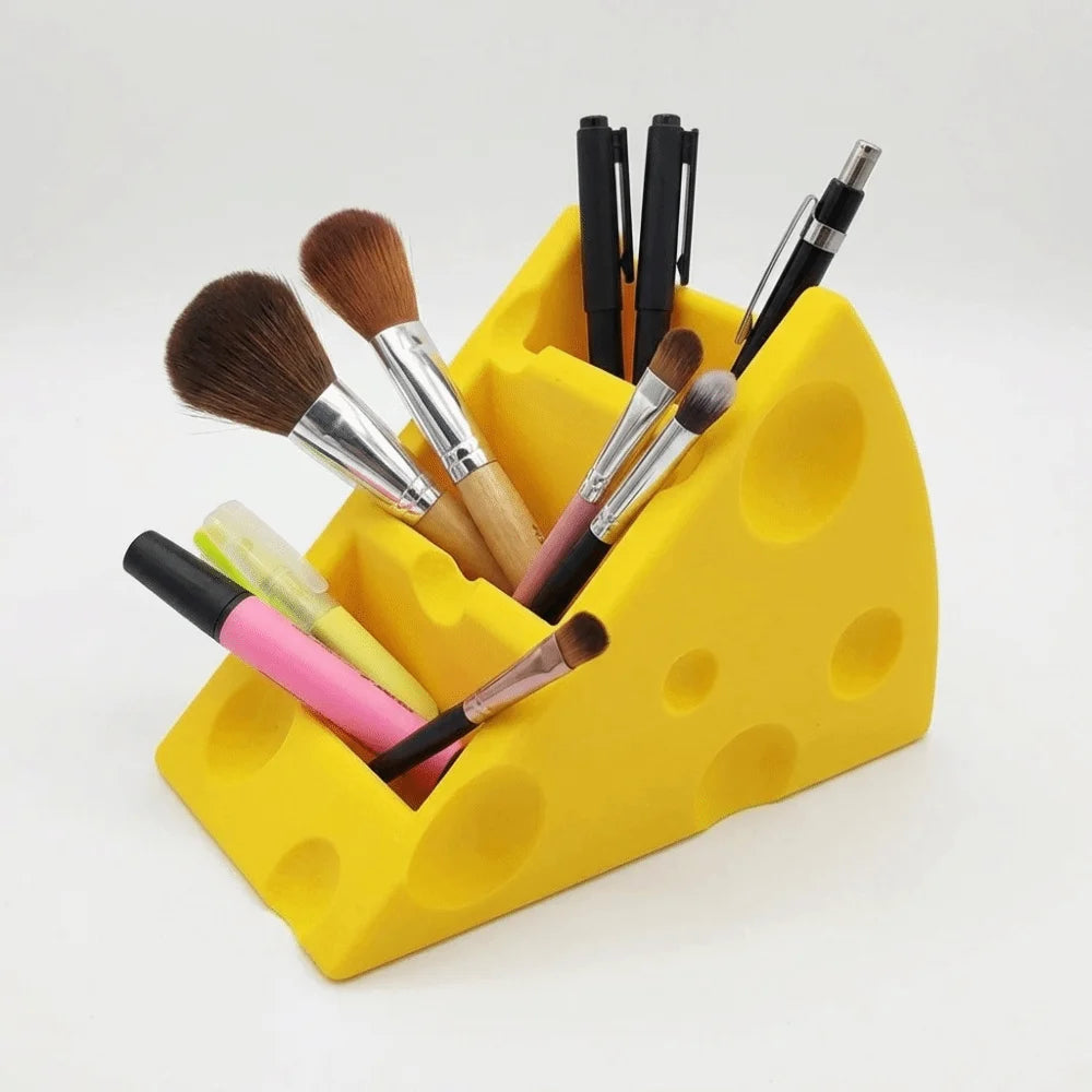Cute Cheese 3-Grid Desktop Storage Box | Remote & Brush Holder