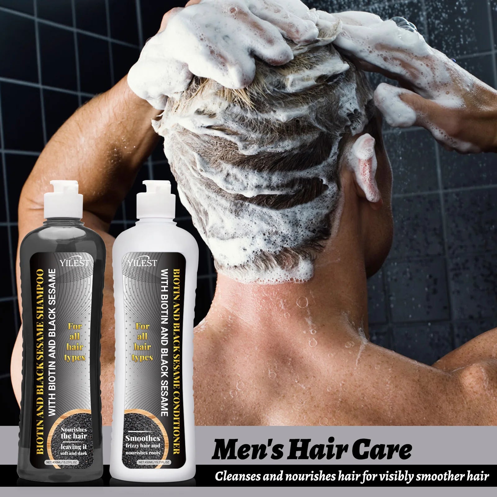 Biotin & Black Sesame Shampoo Conditioner Set Hair Repair Treatment Nourishing & Strengthening 450ml x 2 for All Hair Types Oasis Select Default Title