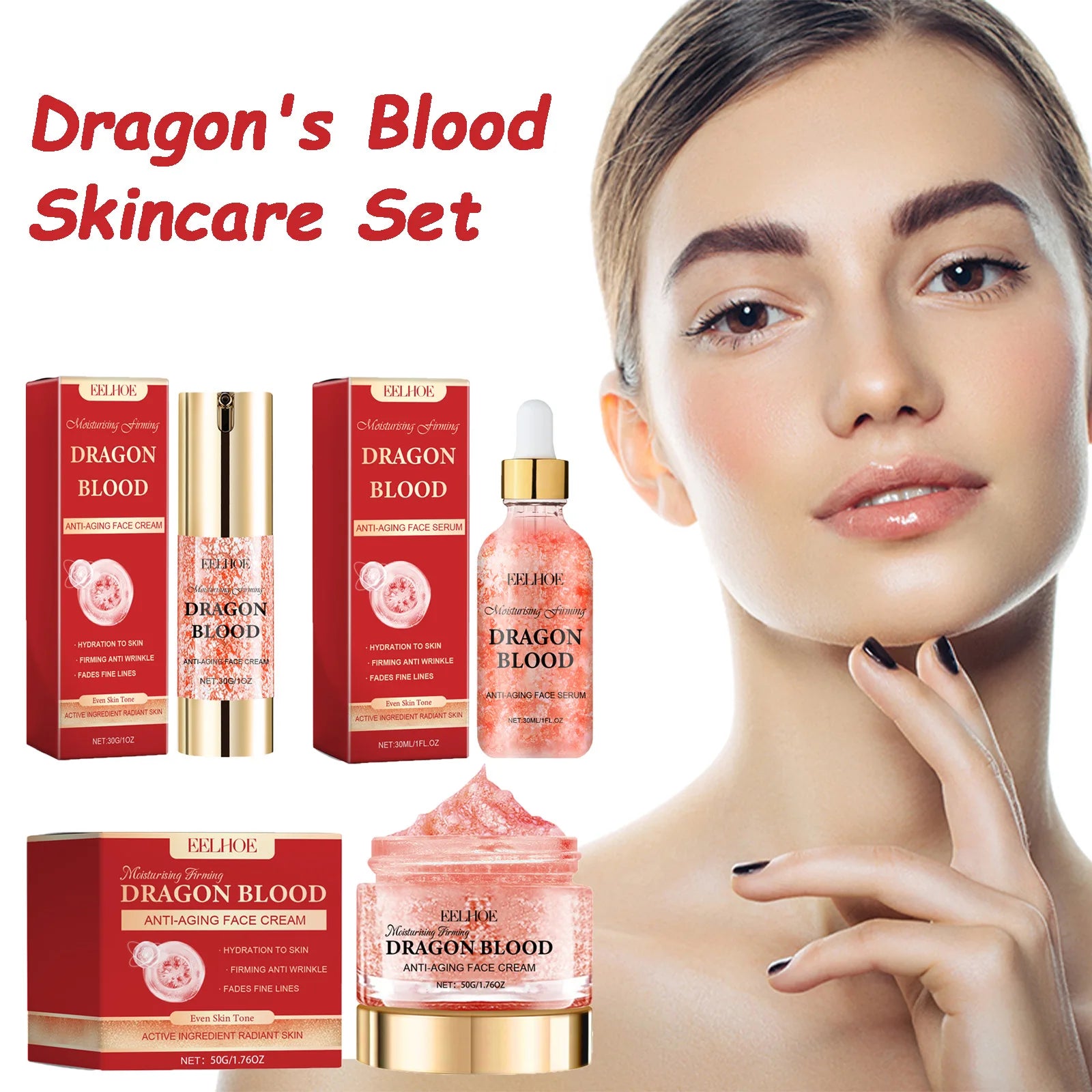 Dragon's Blood Skincare Set Anti-Aging Face Serum & Creams Reduce Wrinkles Firming Smoothing Hydrating Brightening Face SkinCare Oasis Select