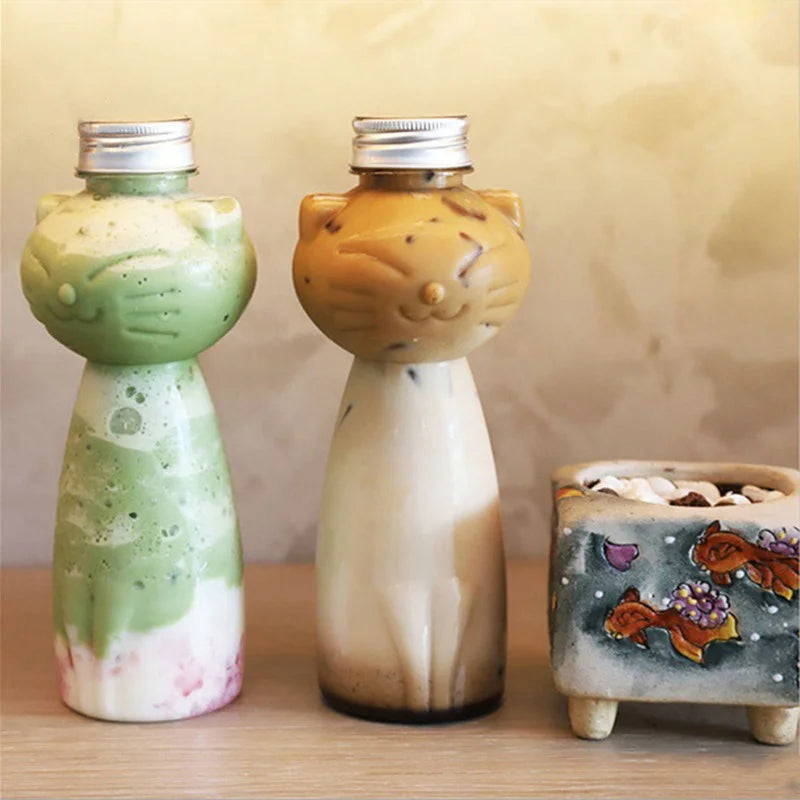 12/17oz Adorable Cat Shaped Water Bottles Milk Tea Coffee Juice Portable Plastic Cup Christmas Party DIY Drinking Container Oasis Select