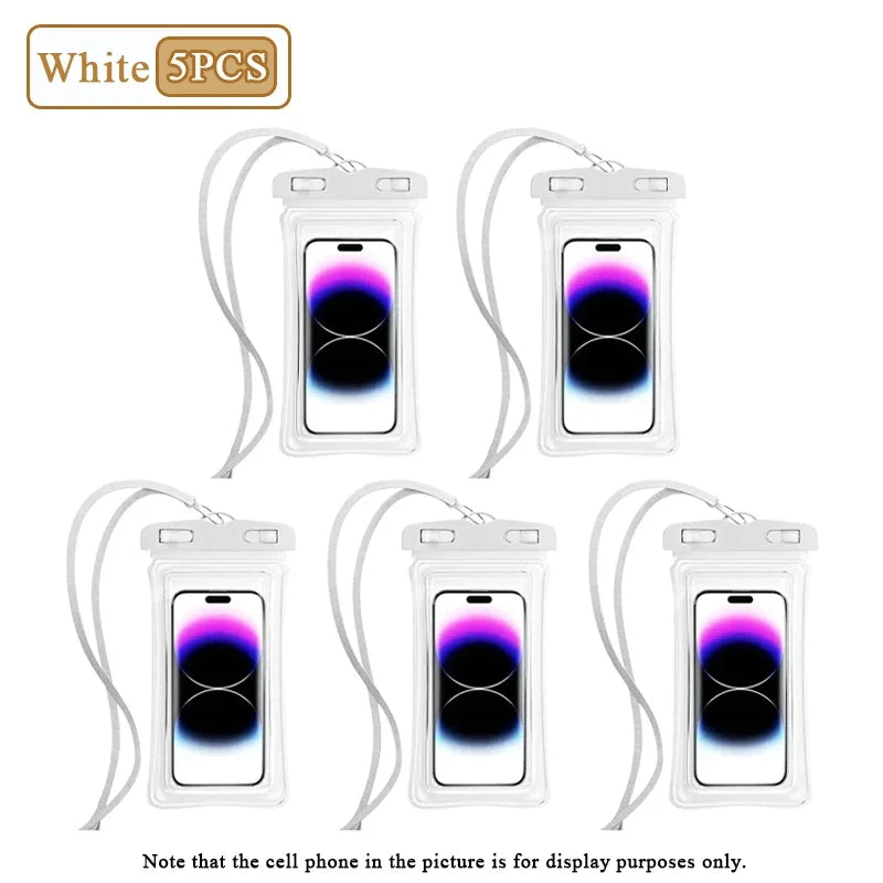 1-20PCS High Transparency Waterproof Phone Pouch with Air Cushion Floating Touch Screen Compatible for Swimming Rafting Beach Oasis Select White-5PCS