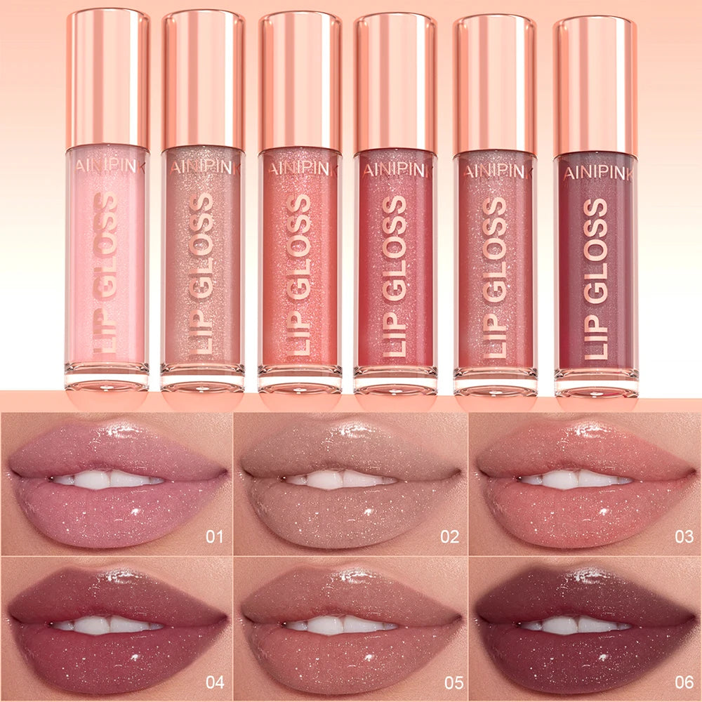 Lip Gloss High Shine Glitter Lipstick Non-sticky Mirror Makeup Waterproof Moisturizing Jelly Pink Nude Tones Y2K Christmas Gift Oasis Select
