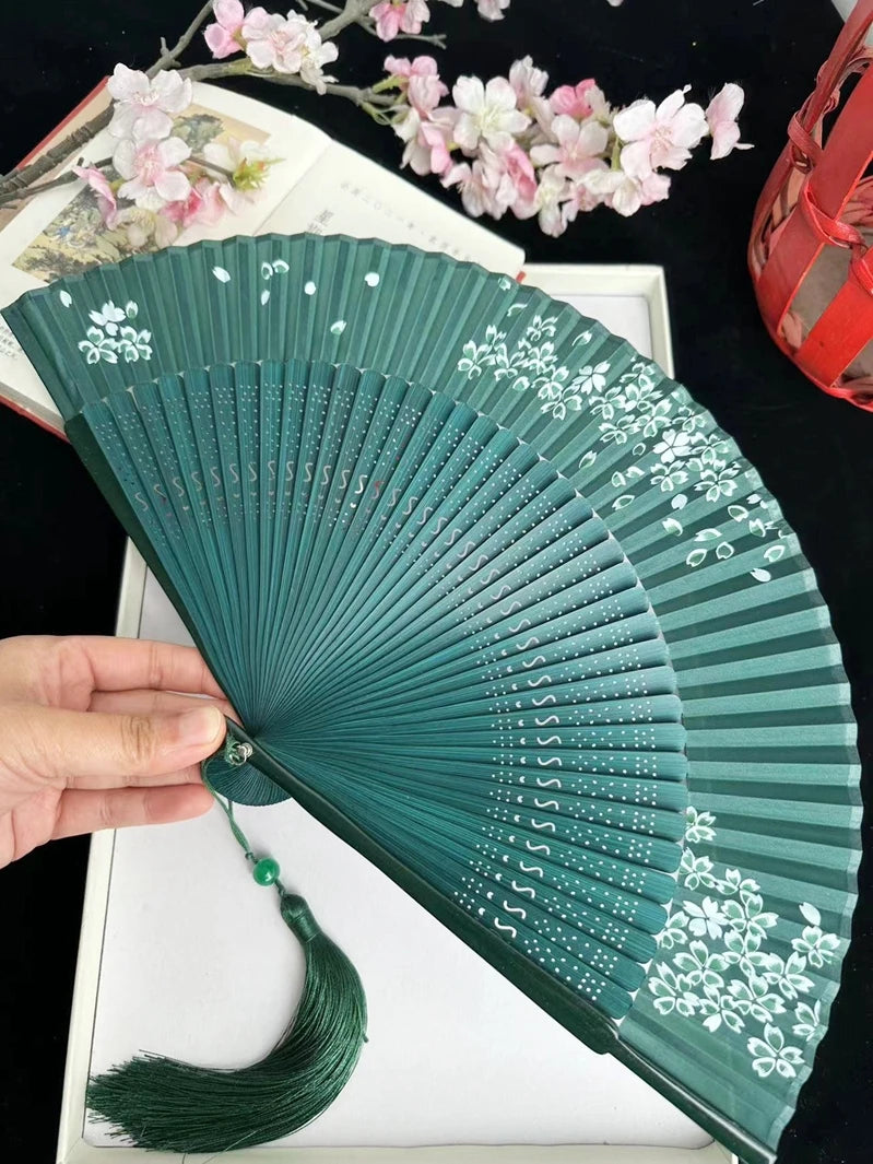 Antique Retro Portable Green Folding Fan Women's Portable Hanfu Cheongsam Folding Small Classical Dance Fan Chinese Fan Oasis Select