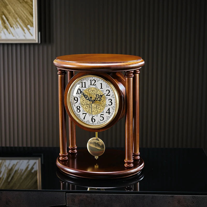 Solid Wood Living Room Desk Clock American Table Watch Decoration Home New Chinese Pendulum Clock Retro Clock Oasis Select A