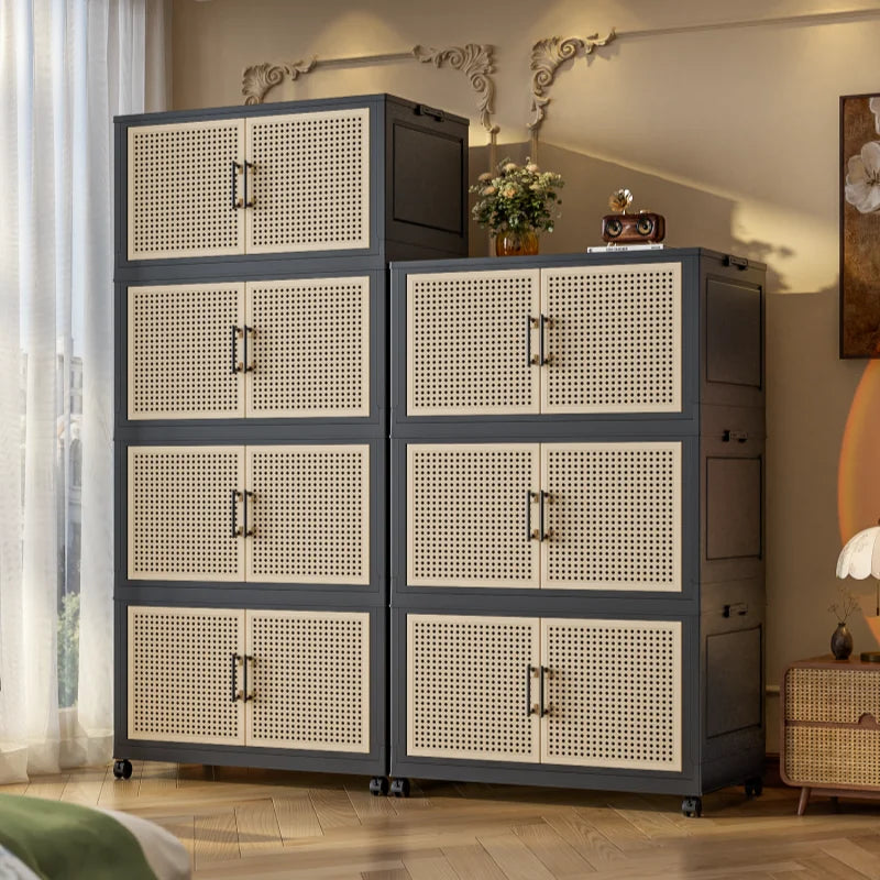 60cm Wide Foldable Storage Cabinet Rolling Clothes Organizer with Reinforced Frame for Bedroom Dorm Living Room Home Use Oasis Select