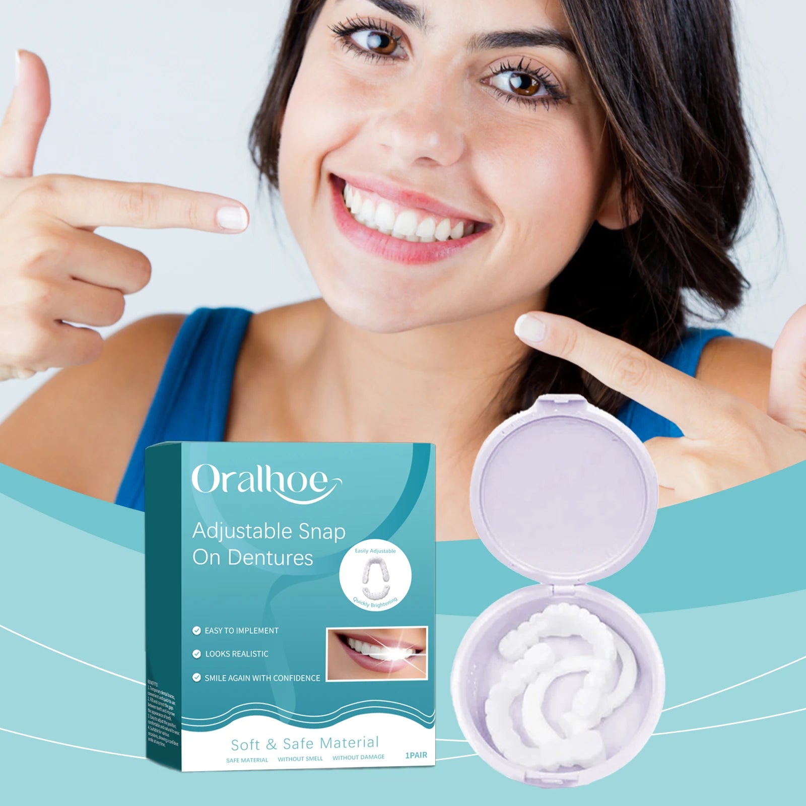 Adjustable Snap-On Dentures - Comfortable & Natural Temporary Tooth Filling Kit, Teeth Gap Correction Set Oasis Select