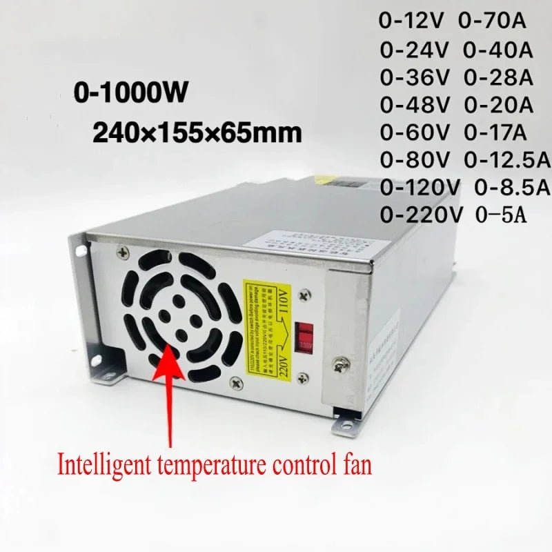 Digital Display AC DC 12V 24V 36V 48V Switching Power Supply 1000W Adjustable Transformer 60V 80V 120V 160V 220V LED Driver Oasis Select