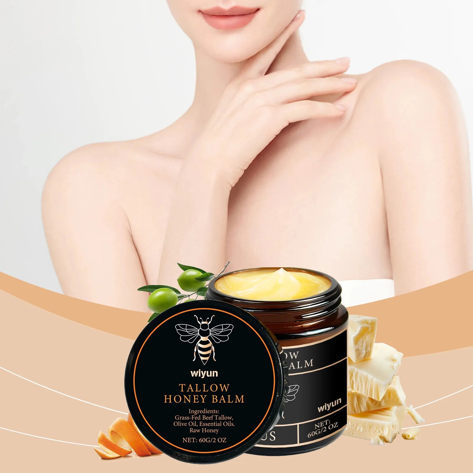Organic Grass-Fed Beef Tallow Balm with Raw Honey Moisturizer Tallow Moisturizing Balm Oasis Select