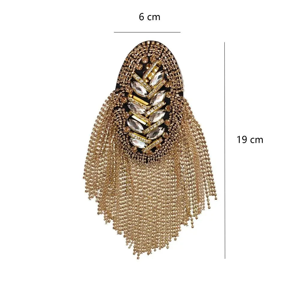 Rhinestone Shoulder Epaulette Tassel Brooch – Gold & Silver