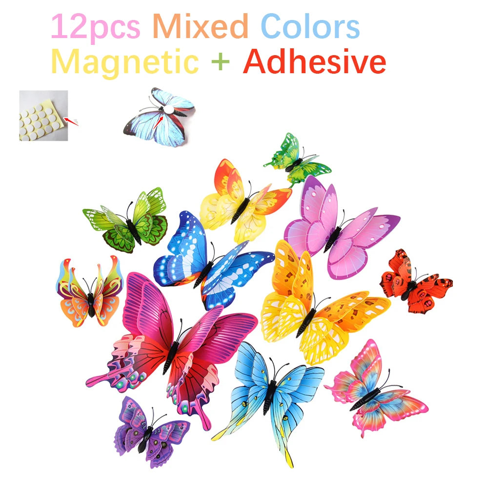 New 12/24pcs 3D Butterfly Wall Stickers Home Christmas Wedding Decoration Photography Props Magnetic Refrigerator Magnets Oasis Select 12pcs Mixed Magnetic