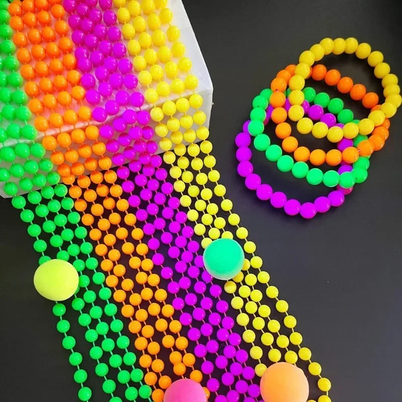 4-40PCS Connected Beads Necklace Neon Costume Accessory Set Bracelets Necklaces Photo Props Party Dress Up Bead Multicoloured Oasis Select