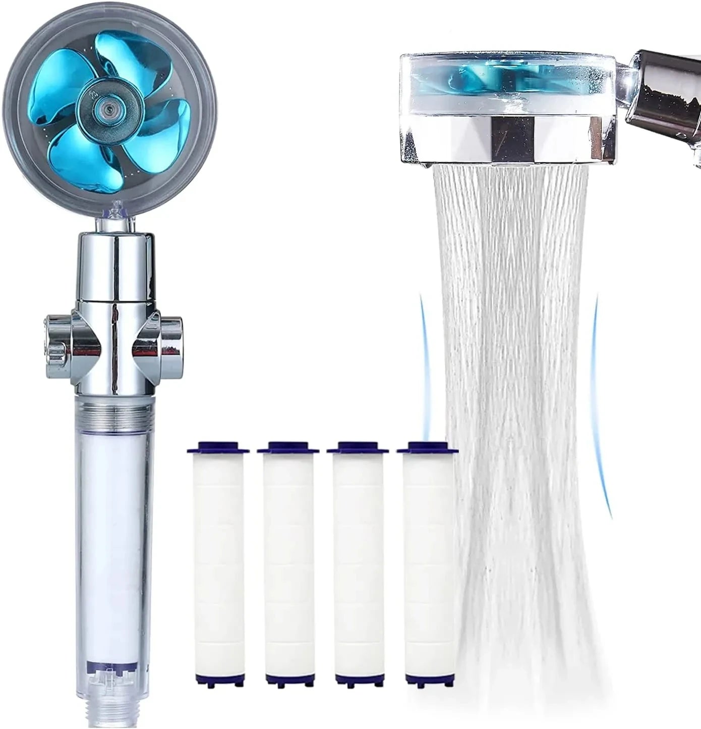 New Propeller Driven Fan Shower Head with Stop Button and Cotton Filter Turbocharged High Pressure Handheld Shower Nozzle Oasis Select