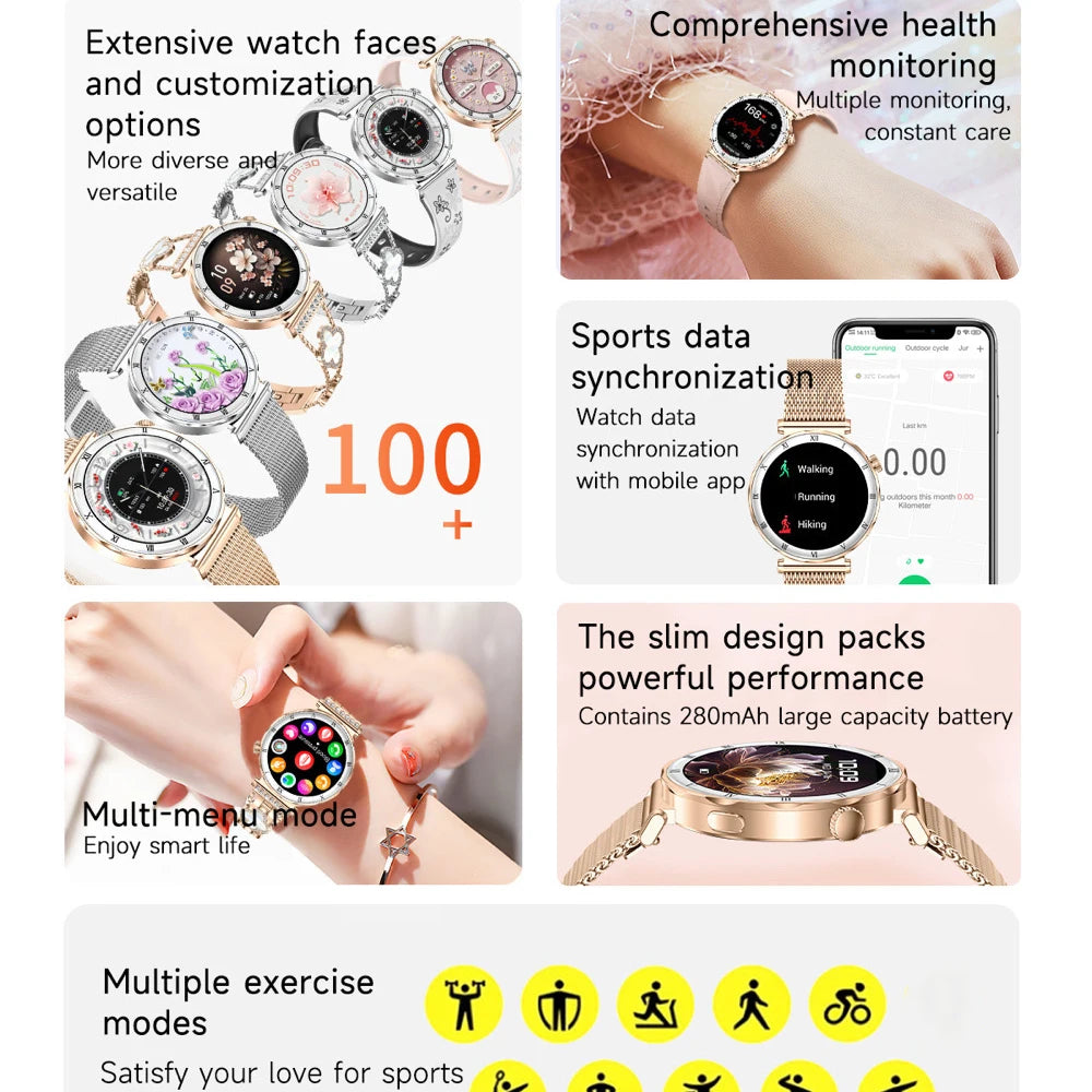 Women Smartwatch Information Push 1.19 Inch Amoled Screen Smart Watch Sleep Health Monitor Blue Tooth Call Sports Fitness Music Oasis Select