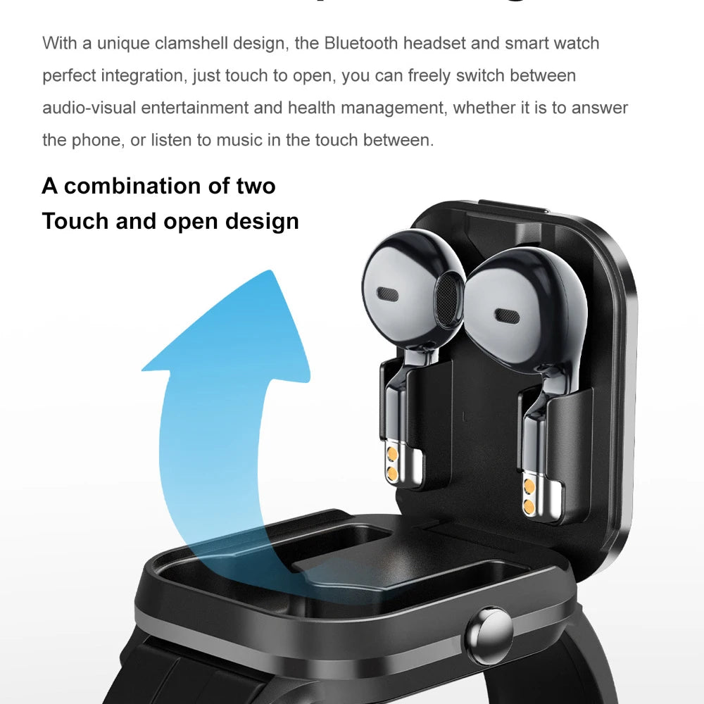 2 In 1 TWS Headset Bluetooth Call Smart Watch Sport Fitness Waterpoof Heart Rate Music Playing Weather Headphone Smartwatch NFC Oasis Select