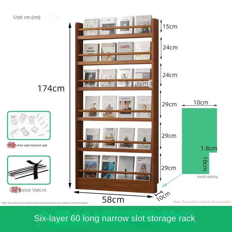 Behind the door, there is a small bookshelf, a multi-layer solid wood ultra-thin bookcase, a newspaper rack, a narrow slit child Oasis Select Three layers 60cm