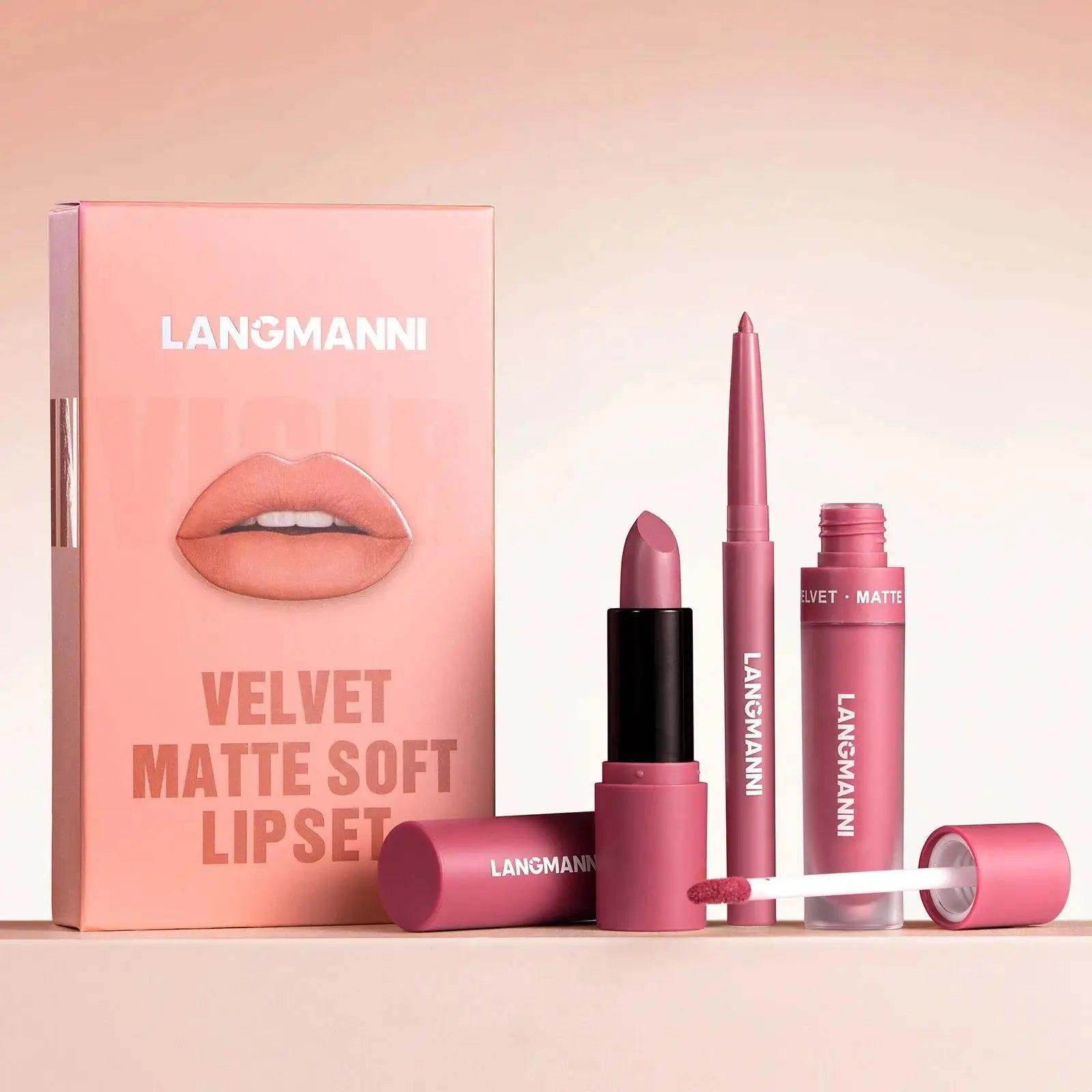 LANGMANNI 3-Piece Matte Lip Kit – Liquid Lipstick & Lipliner