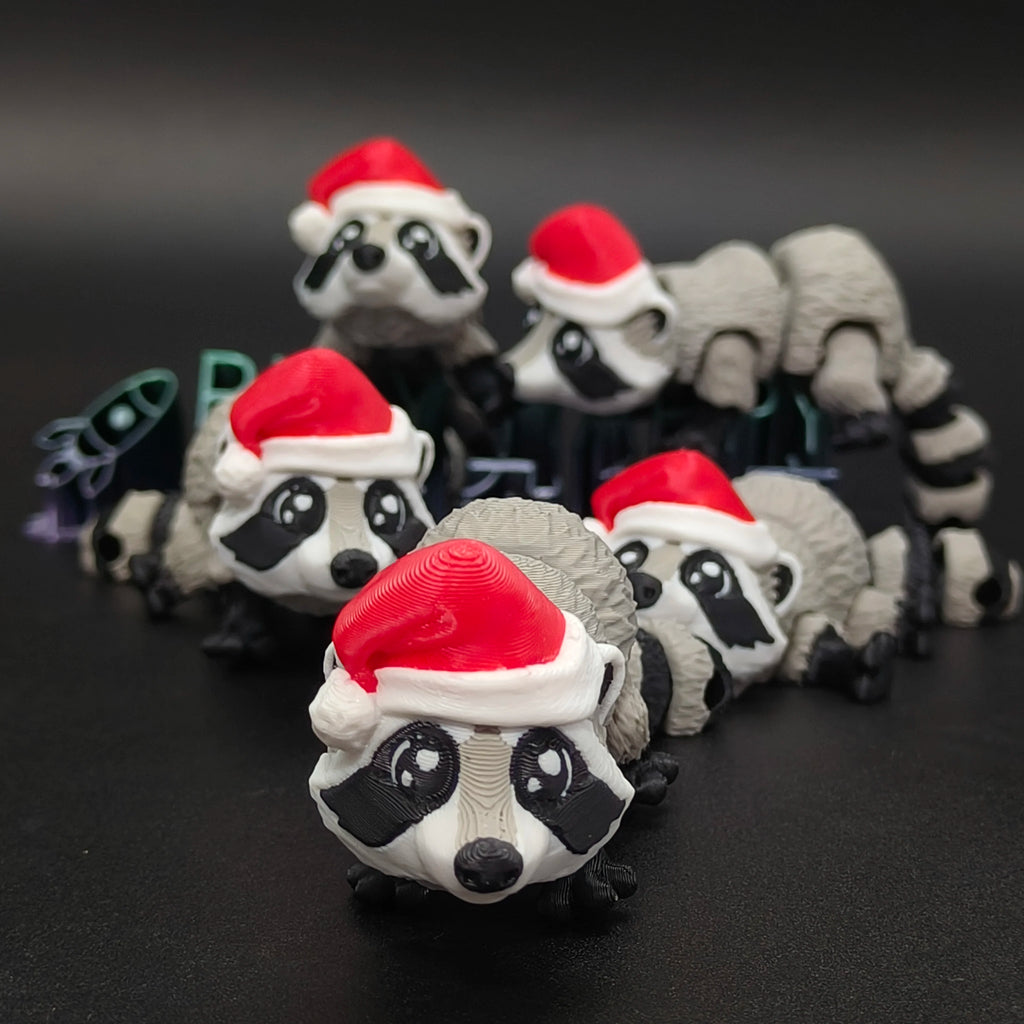 Articulating Animals Christmas Raccoon,3D Printed Articulated Joints ADHD, Autism, Relief Anxiety, Collectible Figurines Home Oasis Select