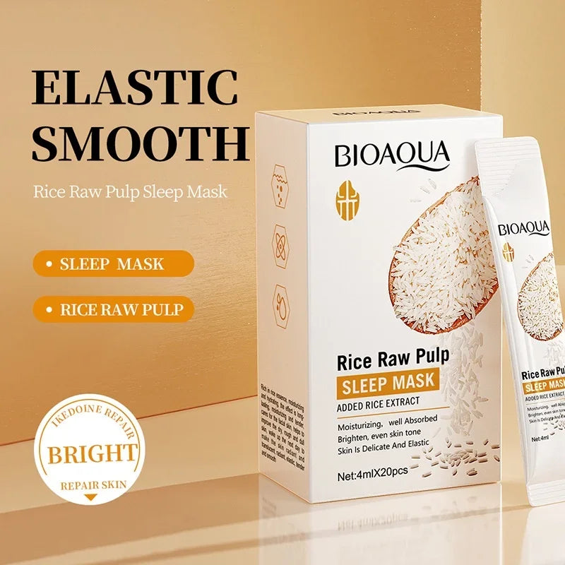 20pcs/box BIOAOUA Rice Raw Pulp Sleep Facial Mask Moisturize Brighten Whitening Oasis Select