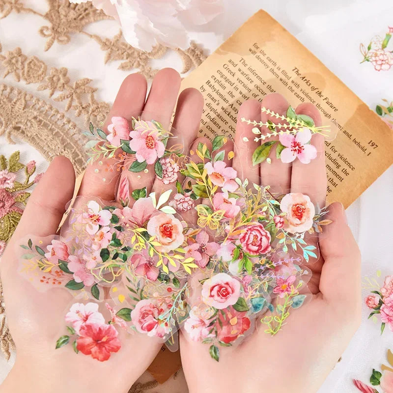 40Pcs/Bag Aesthetic Flower Stickers Pack Fresh Plant Hand Account DIY Material Decorative Stationery Stickers for Party Favors Oasis Select