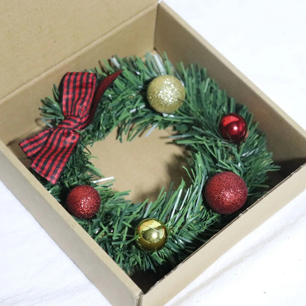 Holiday Garland Decoration Indoor Outdoor Wreath Festive Mini Christmas Wreath with Glitter Balls Bow Small for Holiday Oasis Select