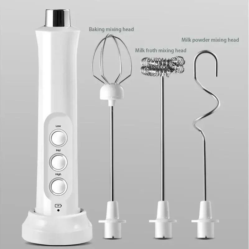 Handheld Electric Milk Frother 3 In 1 Milk Foam Maker Rechargeable 3 Speeds Adjustable Electric Foam Maker Tools Mini Milk Mixer Oasis Select White