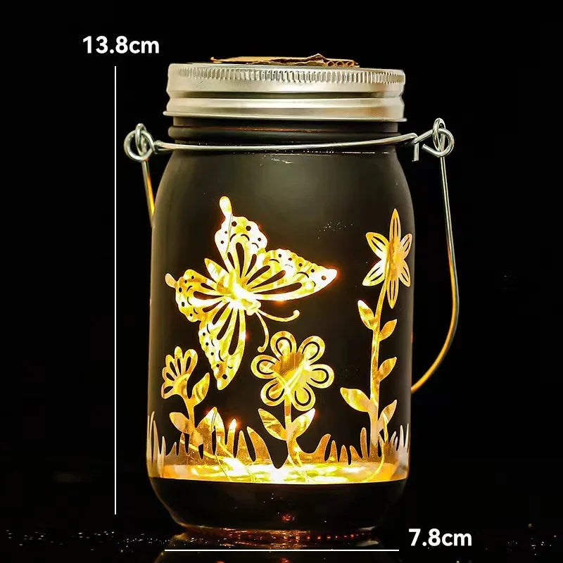 Seven-color Solar Ladybug Garden Lamp, Carved Mason Cup, Outdoor Decorative Lamp, Portable Night Light Oasis Select Black Butterfly
