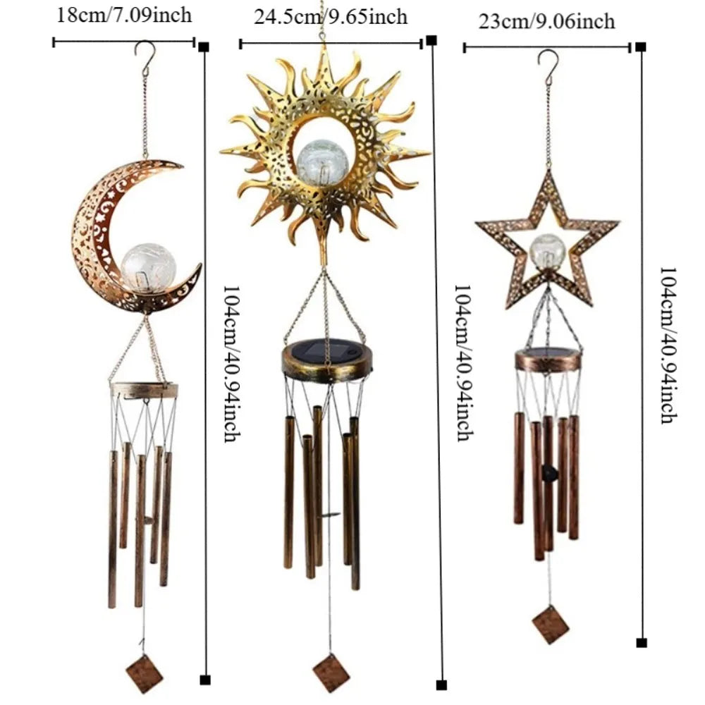 Solar Wind Chime Light | Copper Tubes Outdoor Moon LED Lamp