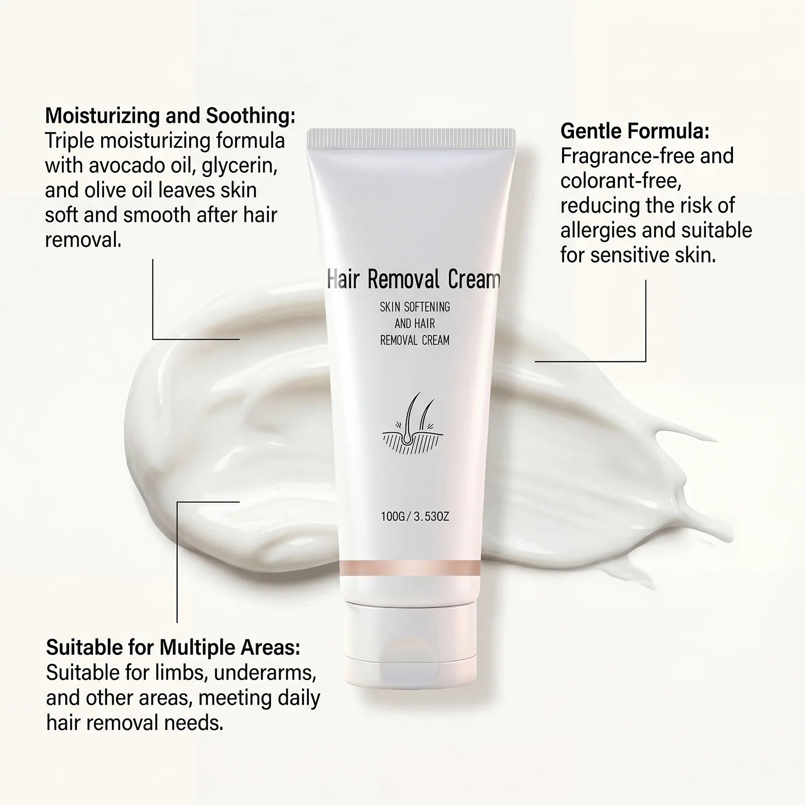 Painless Hair Removal Cream – Smooth & Nourish Skin 100g Hair Removal Cream Oasis Select