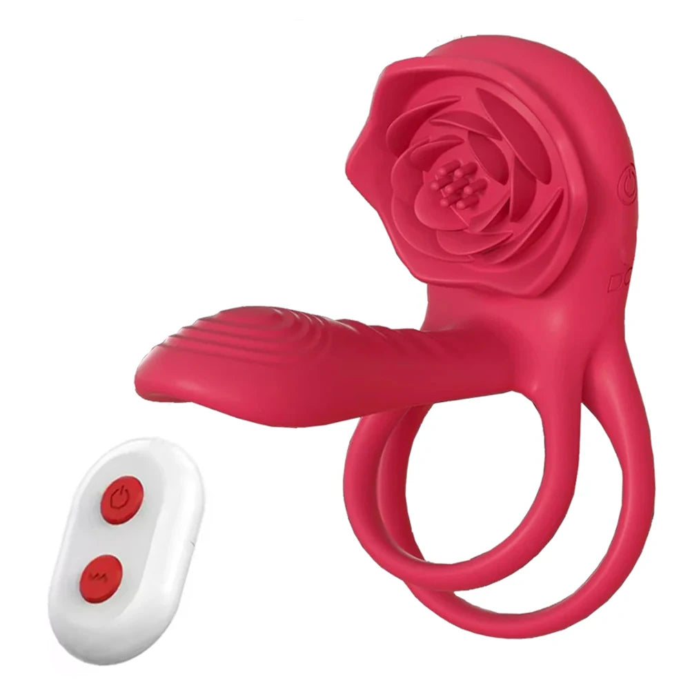 Rose Penis Ring Vibrator Female G-spot Clitoral Stimulation Male Ejaculation Delay Silicone CockRing Adult Sex Toy for Couples Oasis Select A-Box Remote Control