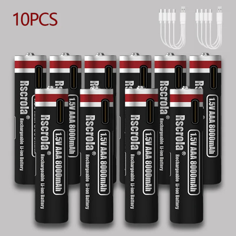 1.5V AAA 8000mAh Lithium Battery - USB Type-C Rechargeable for Portable Speakers, Gamepads, Clocks & Flashlights Oasis Select 10 pcs AA Batteries 1.5V