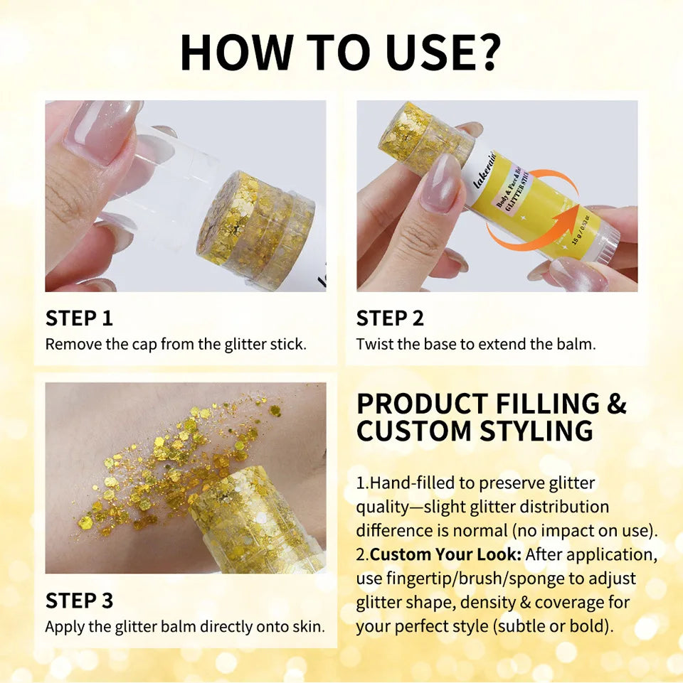 15gBody & Face Glitter Stick, Color Shimmer Gel Party Highlight Makeup Oasis Select