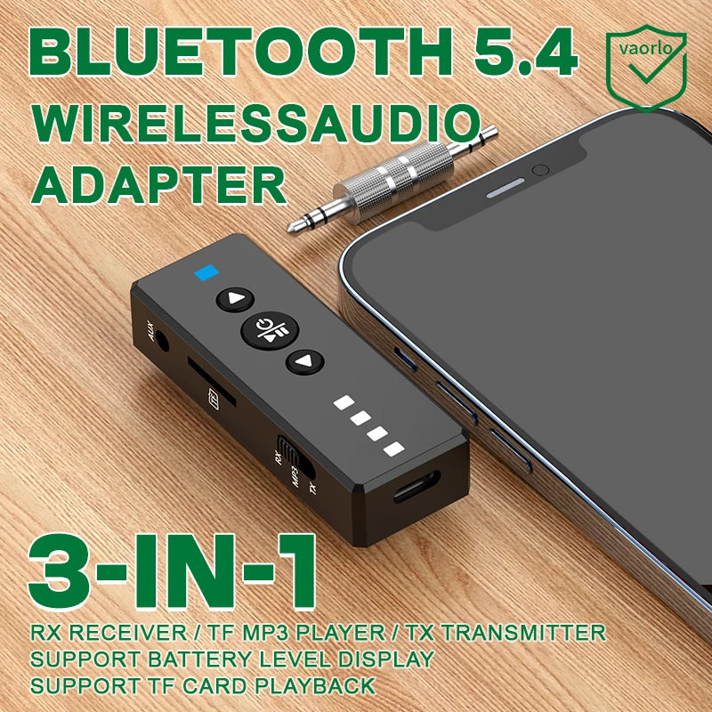 Bluetooth 5.4 Audio Transmitter Receiver 3.5MM AUX Support TF Card Play MIC Collar-Clip Wireless Adapter For Car Airplane TV PC Oasis Select