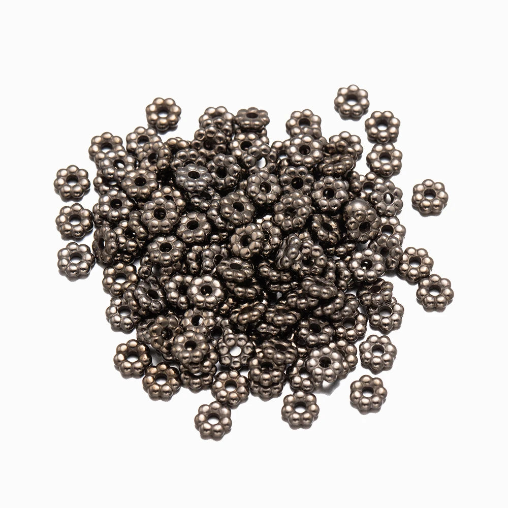 500pcs/Lot 4mm Flower Spacer Loose Beads for DIY Bracelet Necklace Jewelry Making Supplies Findings Accessories Materials Crafts Oasis Select Gun Black