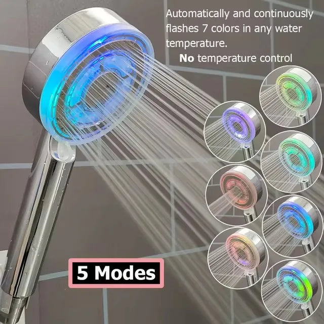 LED Anion Shower Head Rainfall SPA Temperature Control Shower Head Pressurized Water Saving 3/7 Colors Handheld Bathroom Shower Oasis Select 7 - Colorful C