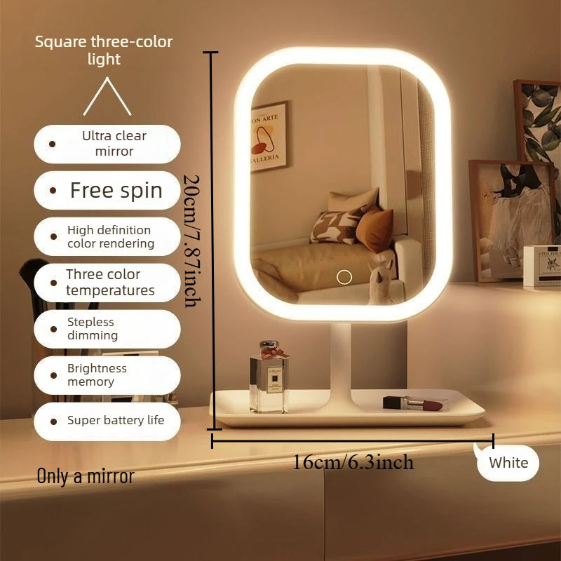 Dimmable LED Makeup Mirror with Stand Touch Control Vanity Mirror with Storage Tray for Bedroom & Bathroom Beauty Tools Oasis Select White tricolor